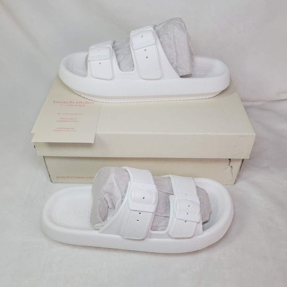J Slide White Slip On Puff Slides Beach Sandals Casual Lightweight Chunky Vaca 9